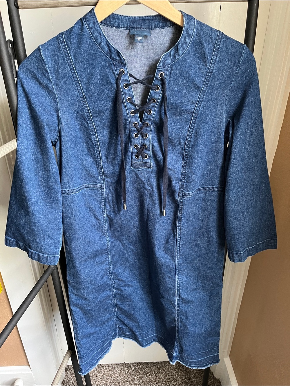 J. Jill Dark Blue Lace-Up Denim Tunic Dress
